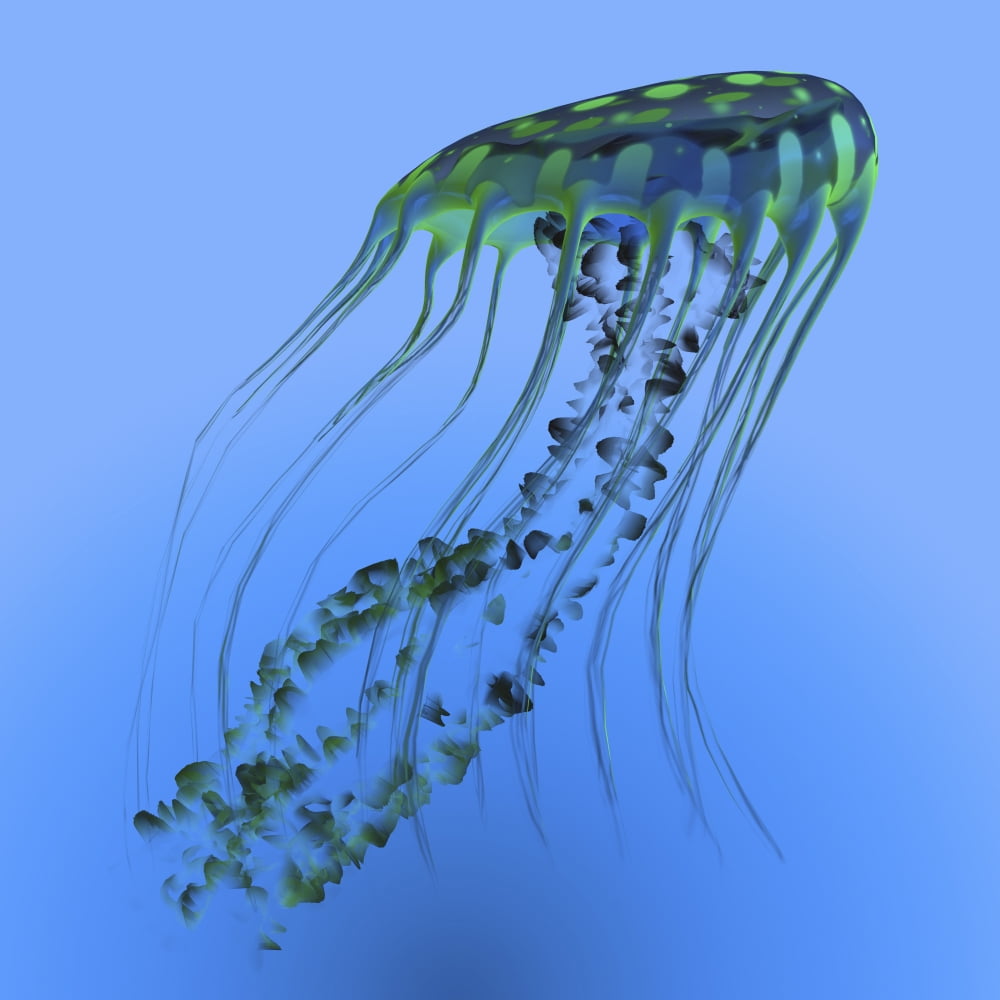 A green and blue jellyfish illustration Canvas Art - Corey FordStocktrek Images (28 x 28)