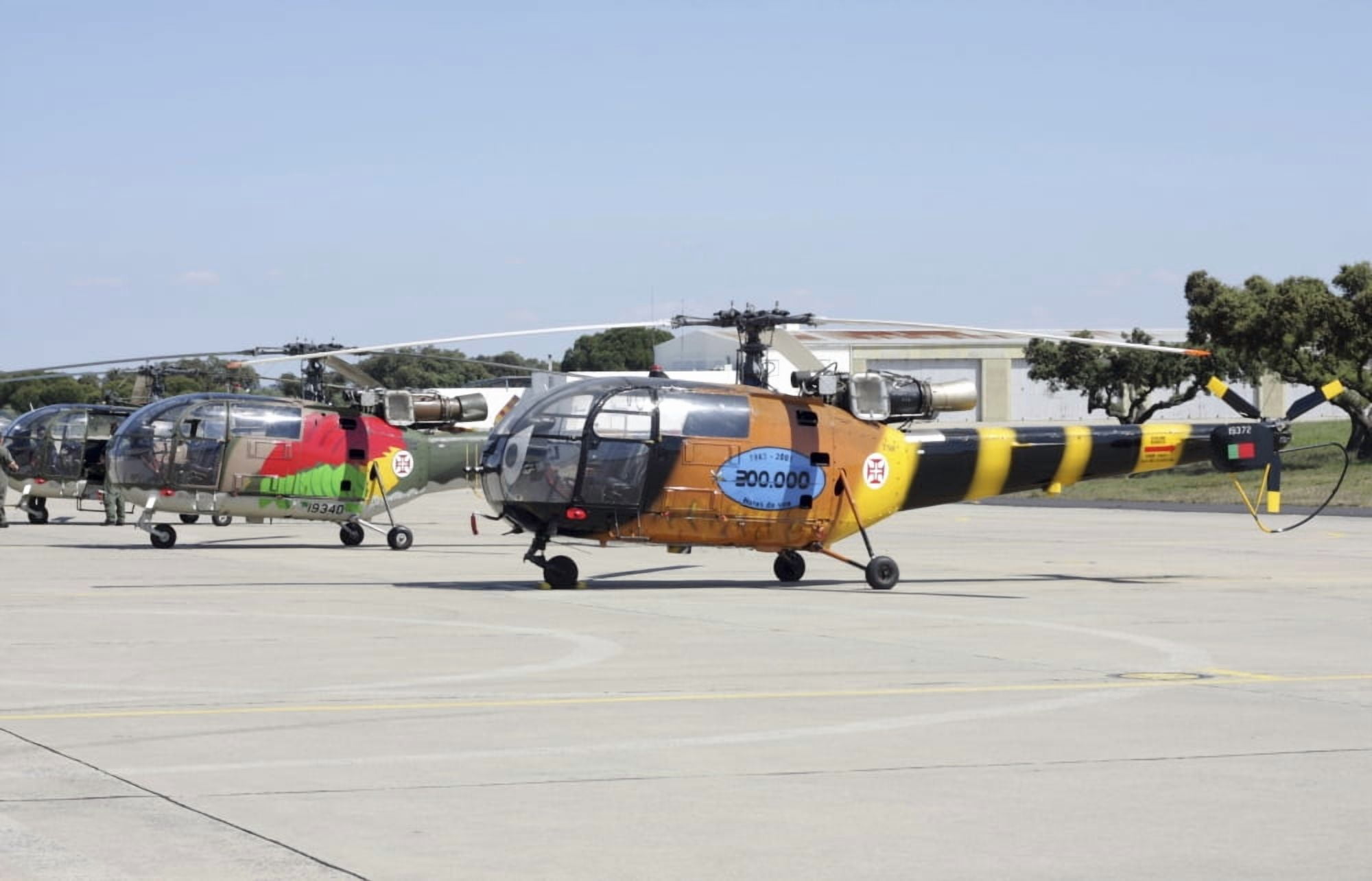 A group of Alouette III utility helicopters of the Poruguese Air Force Canvas Art - Timm ZiegenthalerStocktrek Images (18 x 12)