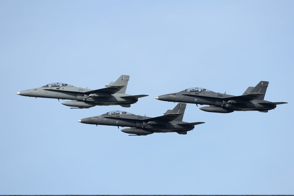 A group of FA-18 Hornets of the Royal Malaysian Air Force Canvas Art - Remo GuidiStocktrek Images (18 x 12)