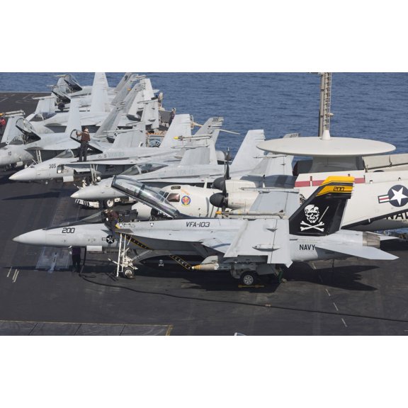 A group of FA-18F Super Hornets on the flight deck of USS Dwight D Eisenhower Canvas Art - Gert KromhoutStocktrek Images (18 x 12)