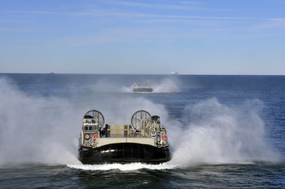A group of landing craft air cushions transit the Atlantic Ocean Canvas Art - Stocktrek Images (35 x 23)