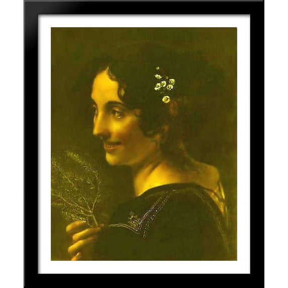A gypsy with a branch of myrtle 28x34 Large Black Wood Framed Print Art by Orest Kiprensky