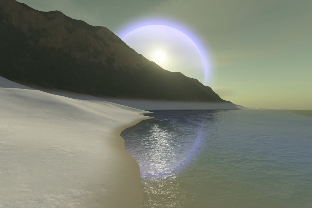 A halo surrouds the sun over this white sand beach Canvas Art - Corey FordStocktrek Images (35 x 23)