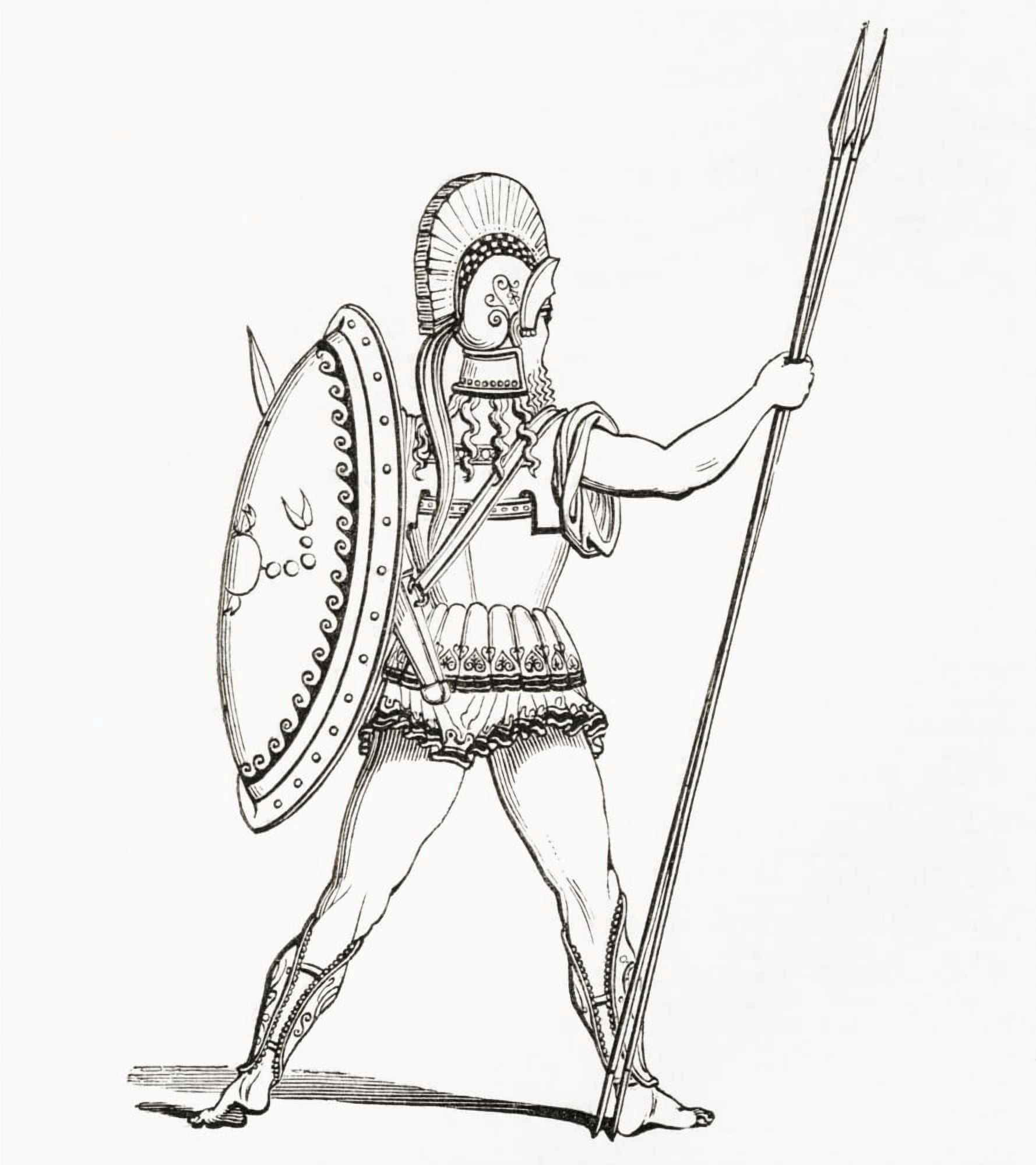 A heavily armed Greek warrior dressed for battle From The Imperial Bible Dictionary published 1889 Canvas Art - Ken Welsh  Design Pics (13 x 15)