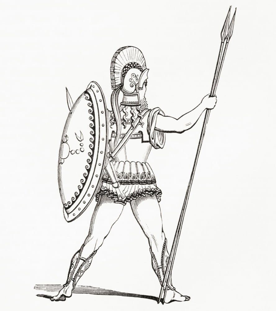 A heavily armed Greek warrior dressed for battle From The Imperial Bible Dictionary published 1889 Canvas Art - Ken Welsh Design Pics (26 x 30)