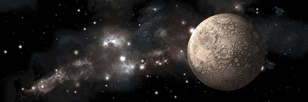 A heavily cratered moon alone in deep space Canvas Art - Marc WardStocktrek Images (25 x 9)