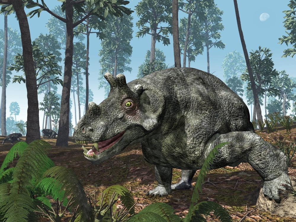 A herbivorous dinocephalian therapsid grazes on a hilltop Canvas Art - Walter MyersStocktrek Images (33 x 25)