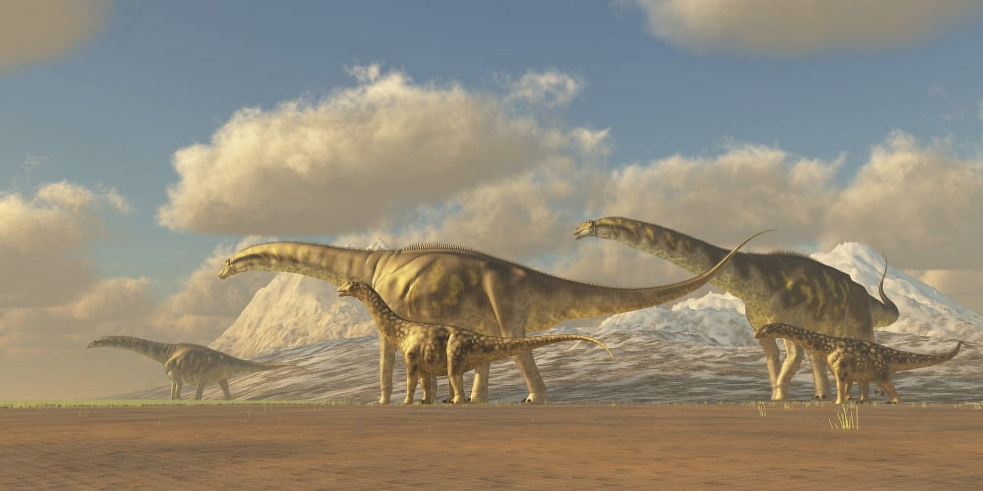 A herd of Argentinosaurus dinosaurs Canvas Art - Corey FordStocktrek Images (20 x 10)