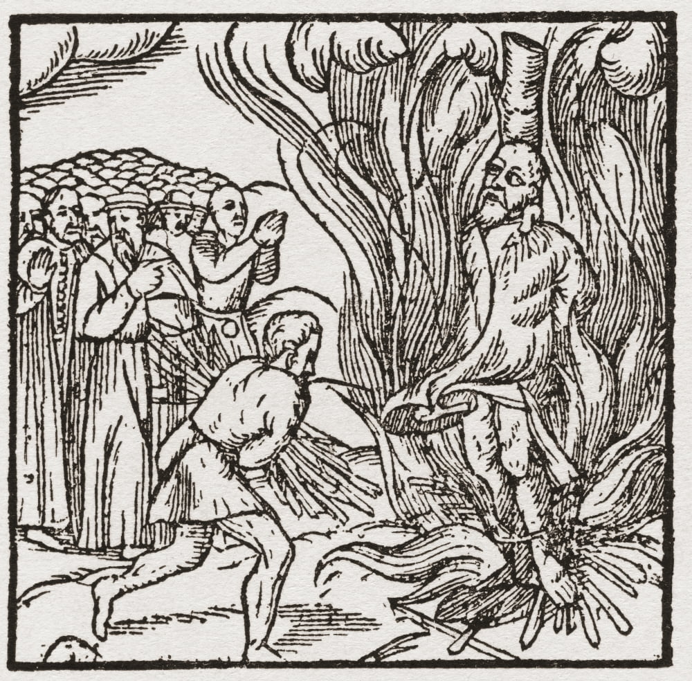 A heretic being burnt at the stake during the Tudor period in England From a contemporary print Canvas Art - Ken Welsh  Design Pics (28 x 26)