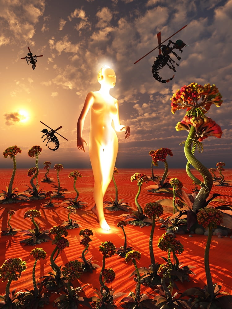 A hive queen and insectoid drones on an alien world Canvas Art - Mark StevensonStocktrek Images (13 x 17)