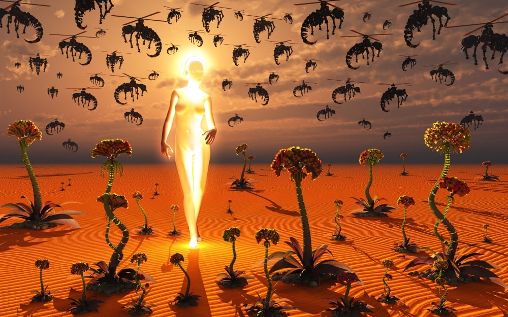 A hive queen and insectoid drones on an alien world Canvas Art - Mark StevensonStocktrek Images (18 x 12)