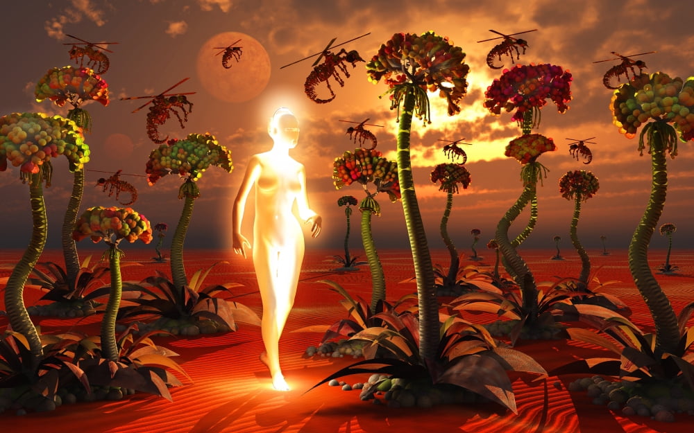 A hive queen and insectoid drones on an alien world Canvas Art - Mark StevensonStocktrek Images (18 x 12)