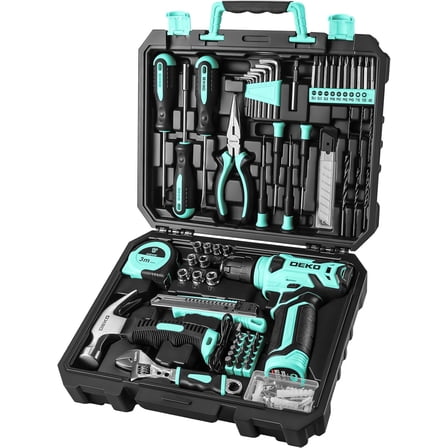 A house of tools 8V Cordless Drill Set: 126 Piece Tool Kit with Drill, Home Tool Set for Women, Turquoise