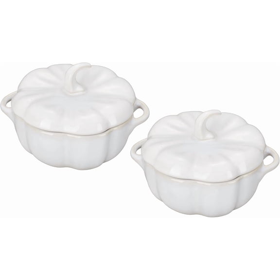 A house of tools Ceramic 2-pc Petite Pumpkin Cocotte Set, 0.75-qt/24-oz, Rustic Ivory