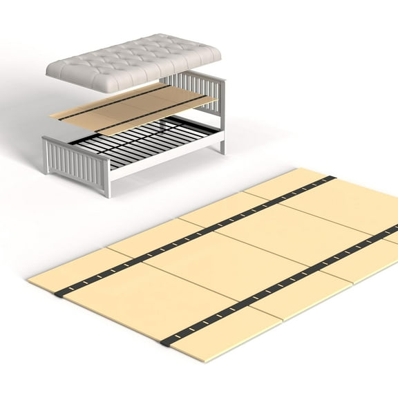 PM Heavy Duty Thick Folding Box Spring, Mattress Supporting Wood Floor, Foldable Box Spring, Bed Support Slats,64"x57"