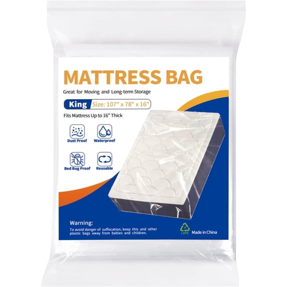 A house of tools Mattress Bag for Moving Storage - 2 Pack Plastic Waterproof Mattress Protector Cover,Heavy-Duty Mattress Moving Supplies (2, King)