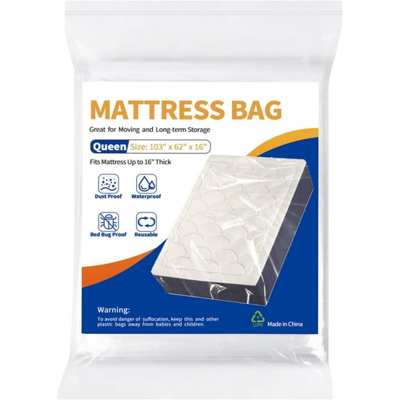 A house of tools Mattress Bag for Moving Storage - Plastic Waterproof Mattress Protector Cover,Heavy-Duty Mattress Moving Supplies (1, Queen)