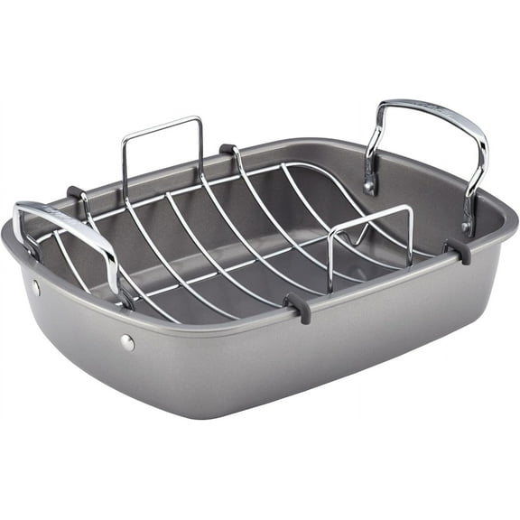 A house of tools Nonstick Roasting Pan / Roaster with Rack - 17 Inch x 13 Inch, Gray