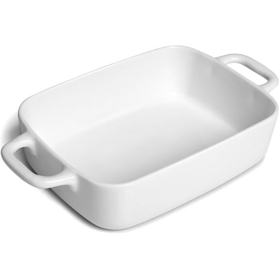 A house of tools Small Baking Dish, Rectangular Baking Pan with Handles, White Porcelain Casserole Dish for 1 or 2 Person, 6.5x5x1.5in