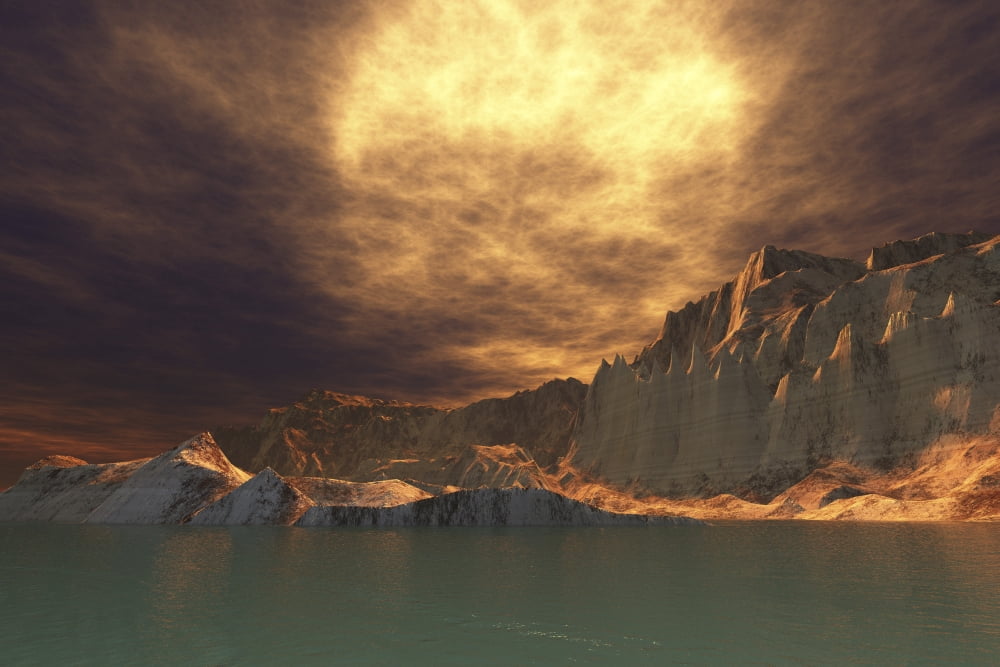 A huge sun shines through dense brown clouds Canvas Art - Corey FordStocktrek Images (35 x 24)