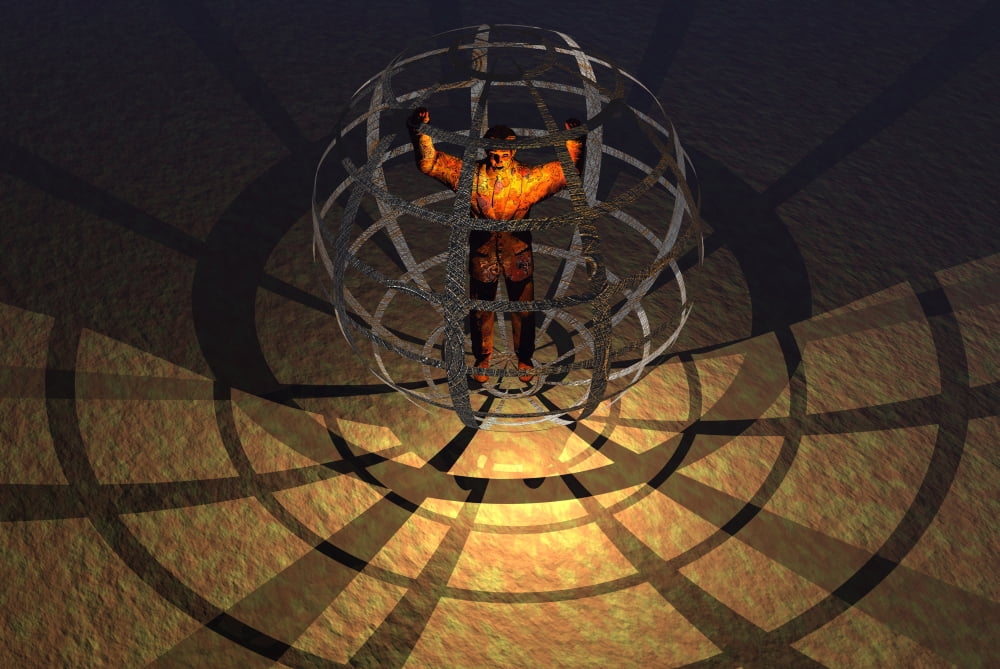 A human figure trapped in a prison cage Canvas Art - Mark StevensonStocktrek Images (35 x 24)