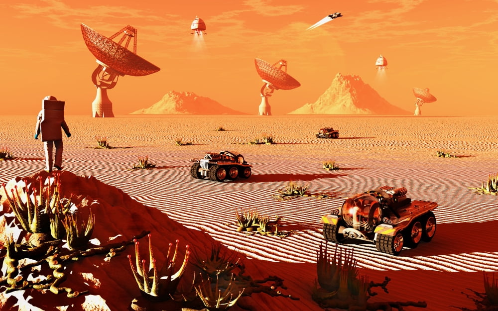 A human tracking station on a distant alien planet in the distant future Canvas Art - Mark StevensonStocktrek Images (18 x 12)