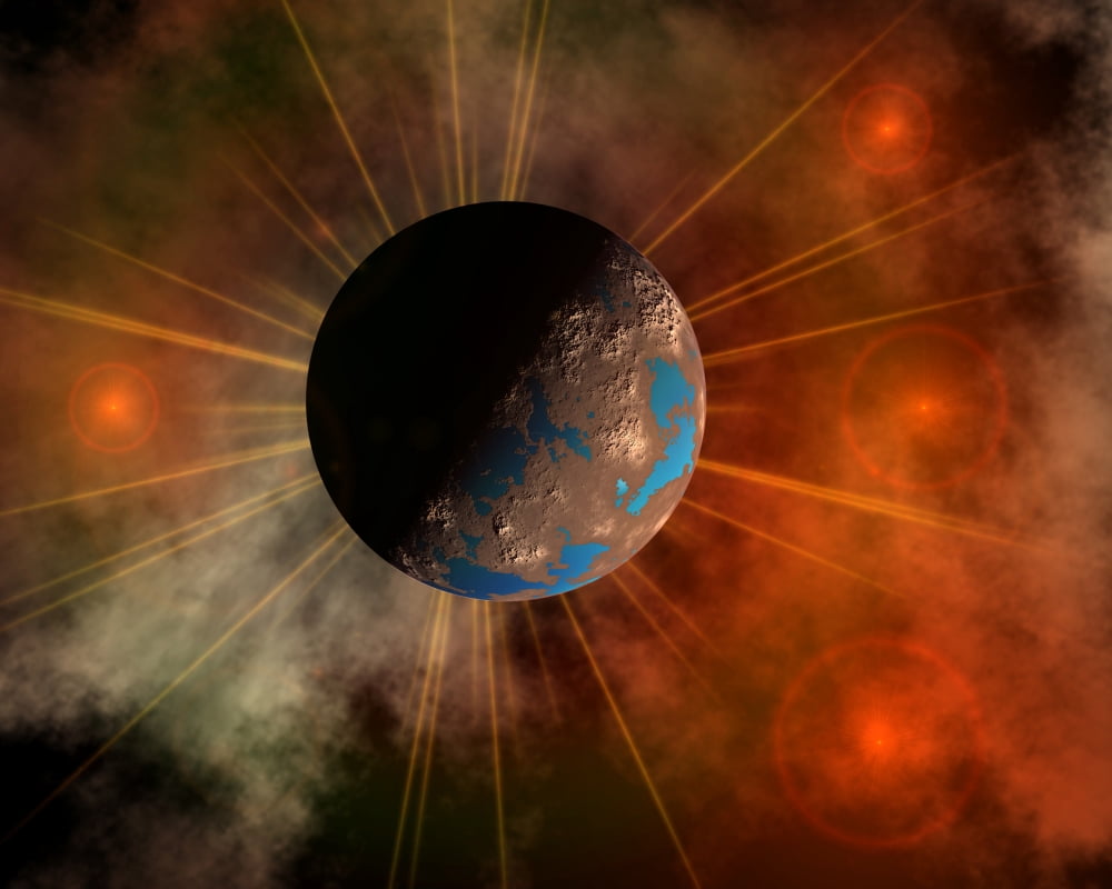 A hypothetical alien world with oceans Canvas Art - Mark StevensonStocktrek Images (32 x 26)