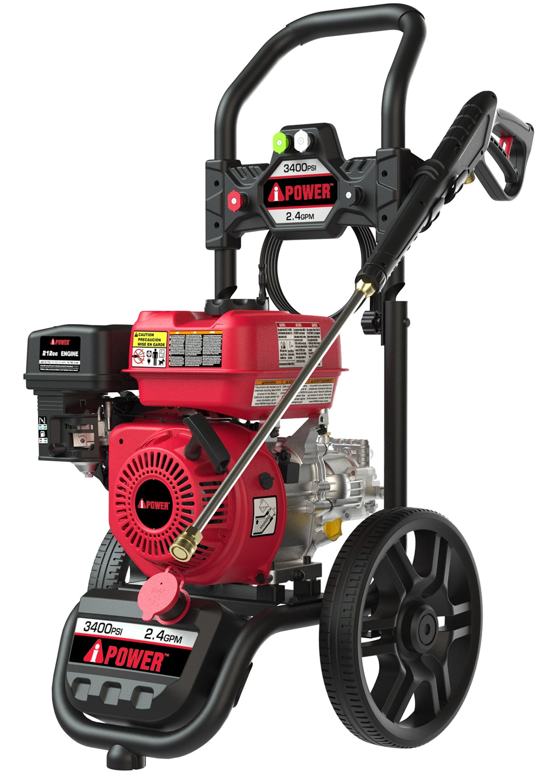 A-iPower Gas Pressure Washer 3400PSI 2.4 GPM Gas Powered Foldable Frame Pressure Washer 12'' Wheel Gas Power Washer, Onboard Soap Tank, with Spray Gun 5 QC Nozzles, for Fence/Cars/Driveways (GPW3400)