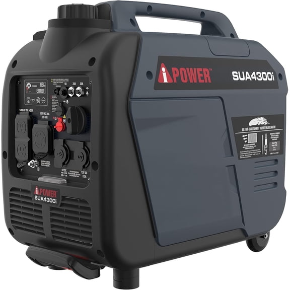 A-iPower Portable Inverter Generator Gas, 4300W RV Ready, EPA & CARB Compliant CO Sensor, Portable Light Weight With Telescopic Handle For Backup Home Use, Tailgating & Camping (SUA4300i)