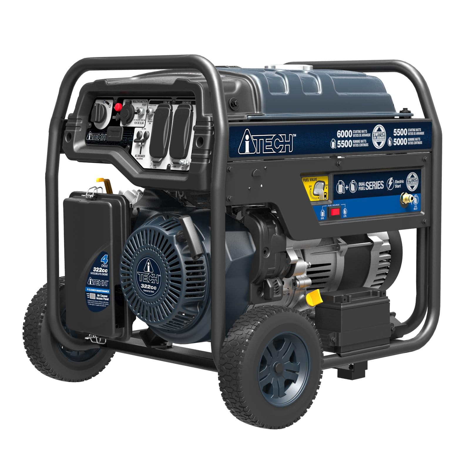 A-iTech 6000 Watt Electric Start Gas & Propane Powered Portable Generator with CO Sensor