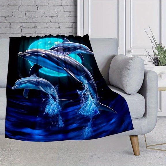 A jumping dolphin blanket, a lightweight flannel blanket, suitable for sofas, beds, travel, camping, living rooms, offices, sofas, chairs, and beds