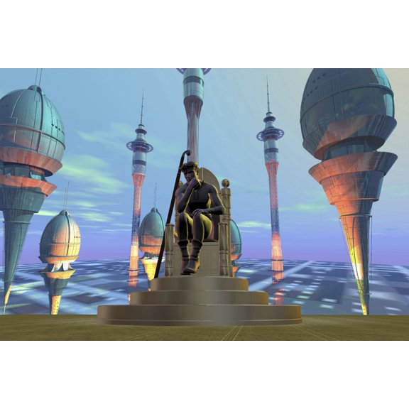 A king sits on his throne on a futuristic world Canvas Art - Corey FordStocktrek Images (18 x 12)
