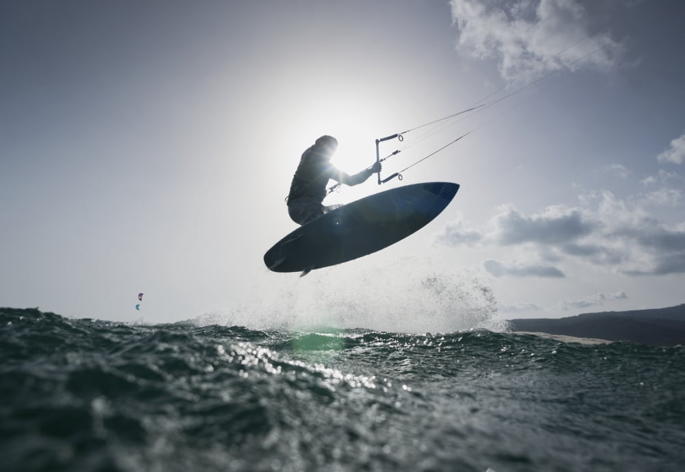 A kitesurfer on his board in mid-air tarifa cadiz andalusia spain Canvas Art - Ben Welsh Design Pics (18 x 12)