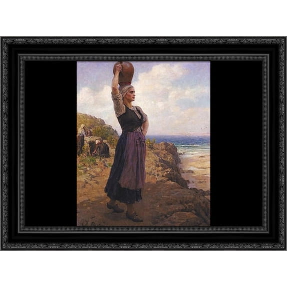 A la Fontaine 20x24 Black Ornate Wood Framed Canvas Art by Breton, Jules