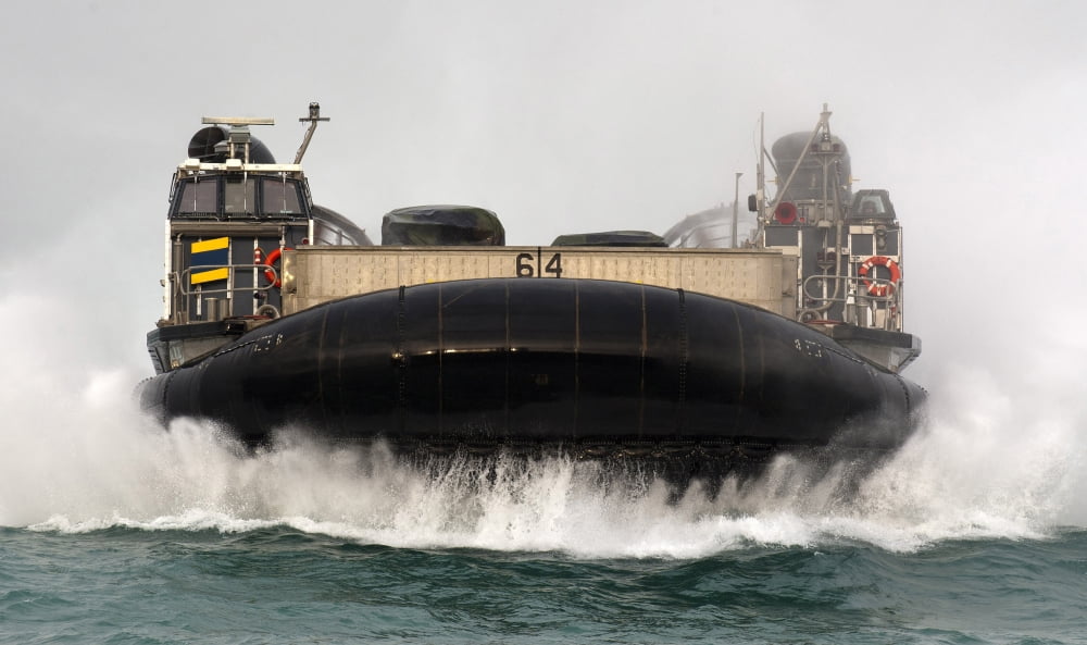 A landing craft air cushion approaches the well deck of USS New Orleans Canvas Art - Stocktrek Images (37 x 22)
