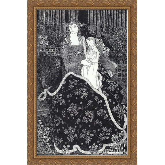 A large Christmas Card 28x40 Large Gold Ornate Wood Framed Canvas Art by Aubrey Beardsley