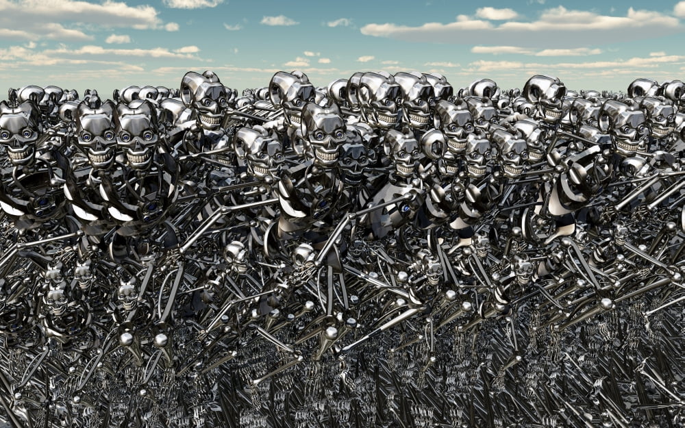 A large gathering of robots about to run wild and free Canvas Art - Mark StevensonStocktrek Images (36 x 23)