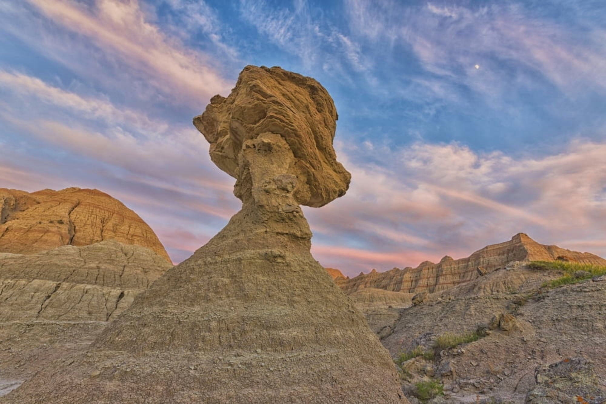 A large hoodoo balanced on a pedestal badlands national park south dakota united states of america Canvas Art - Robert Postma Design Pics (38 x 24)