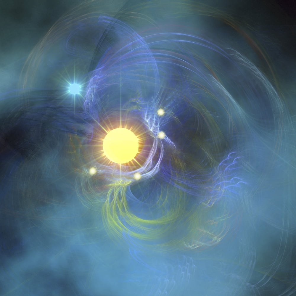 A large sun is veiled by surrounding nebular clouds Canvas Art - Corey FordStocktrek Images (28 x 28)