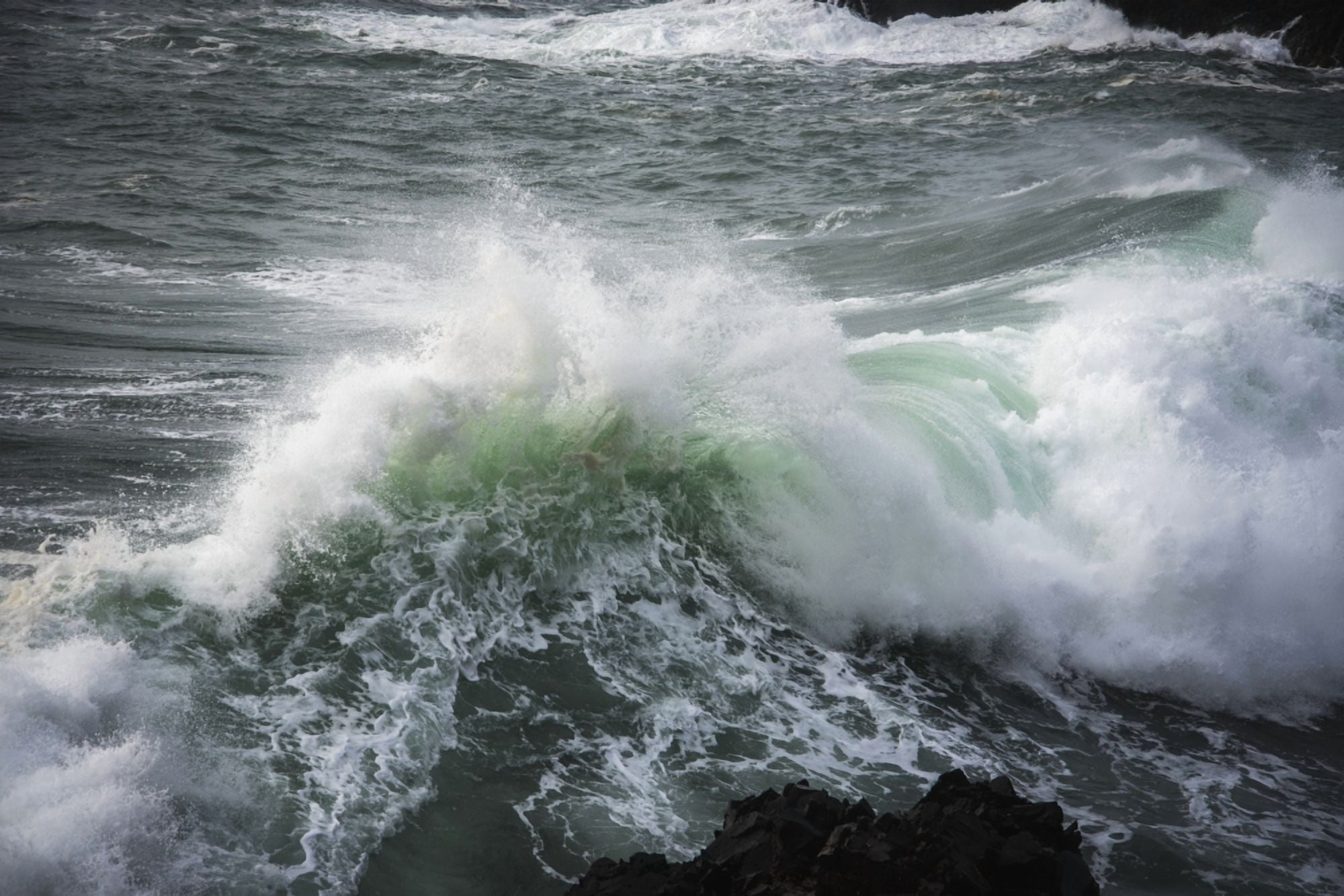 A large wave breaks Manzanita Oregon United States of America Canvas Art - Robert L Potts Design Pics (38 x 24)