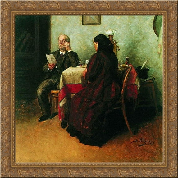 A letter 20x20 Gold Ornate Wood Framed Canvas Art by Makovsky, Vladimir