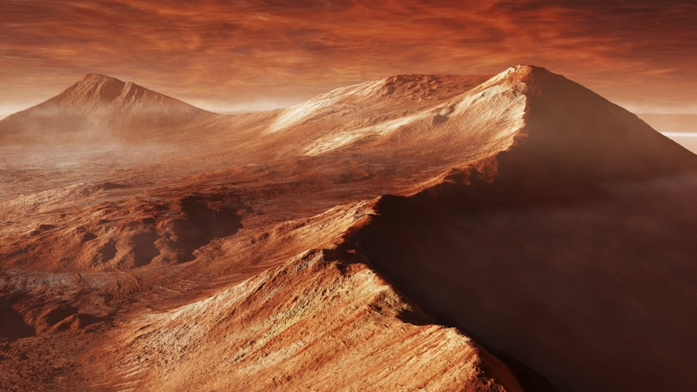 A light winters frost forms in Mojave Crater trapped by the craters mountainous walls Canvas Art - Steven HobbsStocktrek Images (38 x 22)