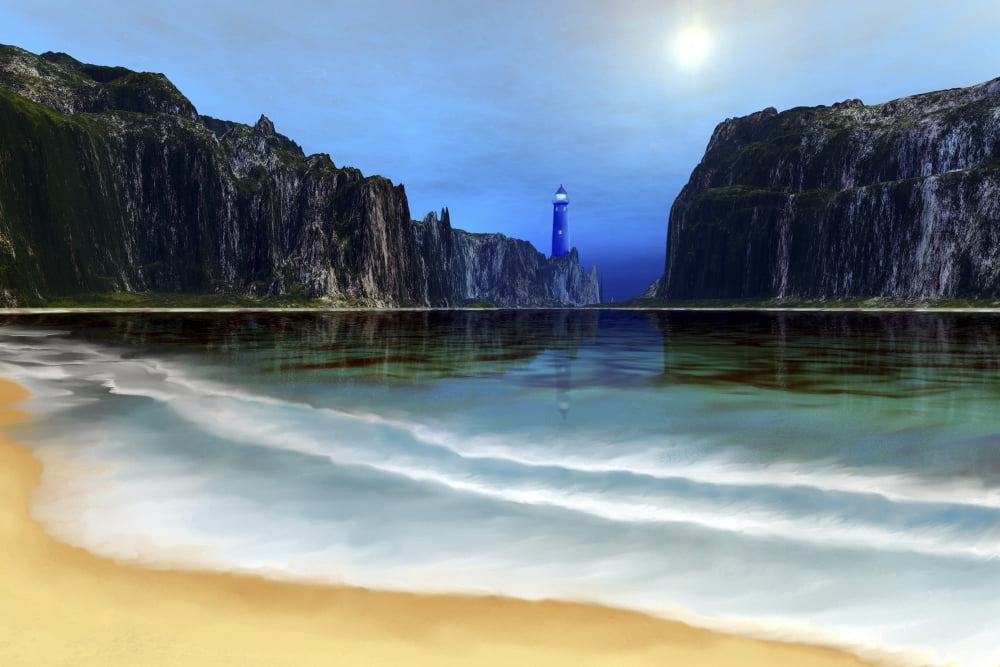 A lighthouse guards this beautiful cove Canvas Art - Corey FordStocktrek Images (35 x 23)