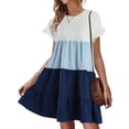 thumbnail image 1 of A-line Women Ruffles Boho Striped Printed Babydoll Loose Swing Casual Short Mini Dress, 1 of 3