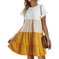thumbnail image 1 of A-line Womens Ruffles Boho Striped Printed Babydoll Loose Swing Casual Short Mini Dress, 1 of 4
