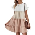 thumbnail image 1 of A-line Womens Ruffles Boho Striped Printed Babydoll Loose Swing Casual Short Mini Dress, 1 of 5