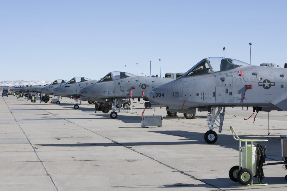 A line up of A-10 Thunderbolt aircraft Canvas Art - HIGH-G ProductionsStocktrek Images (36 x 24)