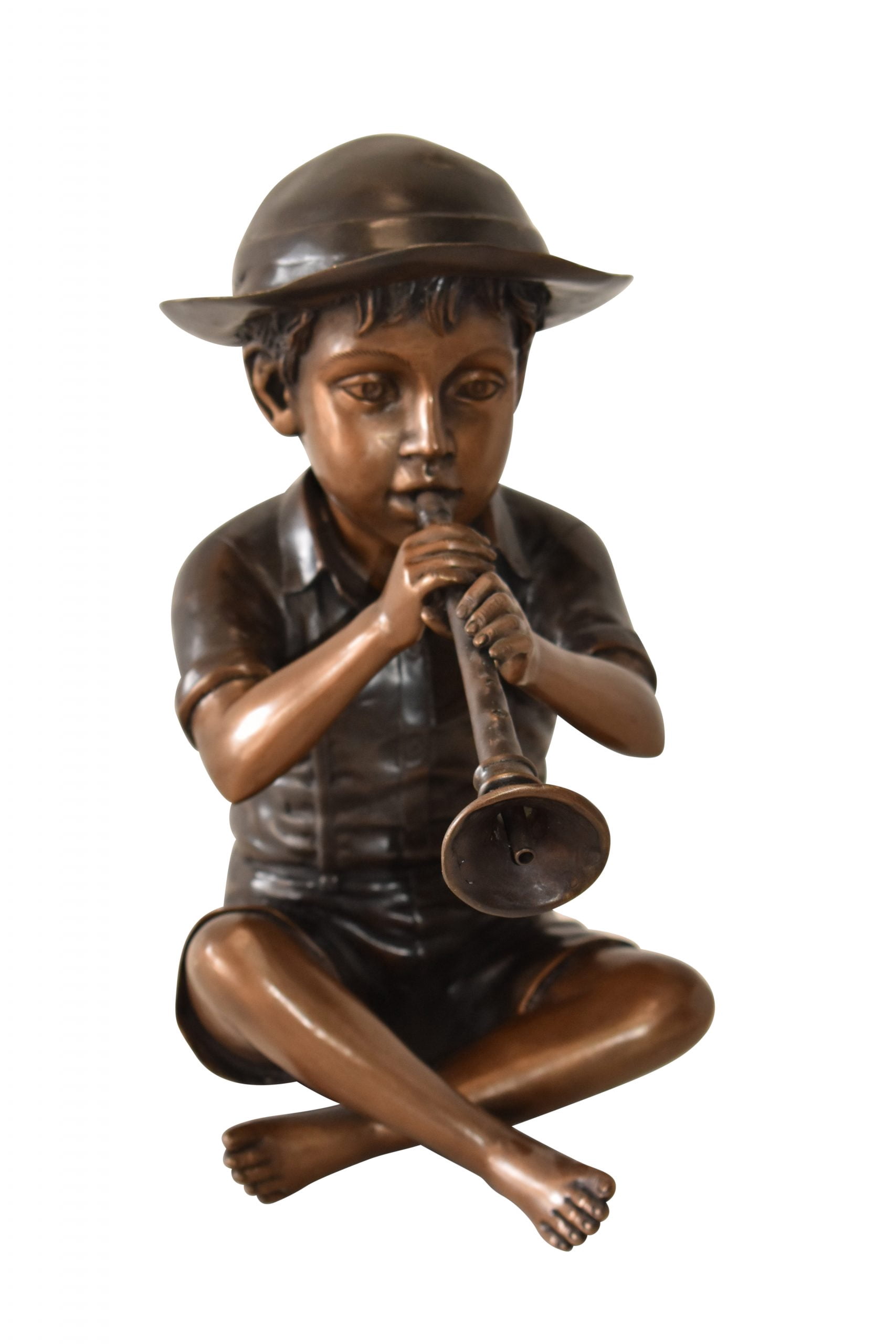 Nifao Little Boy Playing Flute 13" x 8" x 15"H – Outdoor Bronze Fountain, Garden Water Feature, 13"L x 8"W x 15"H