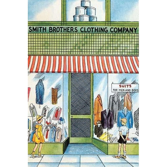 A little boy window shops at a clothing store for men and boys. Poster Print by Julia Letheld Hahn (18 x 24)