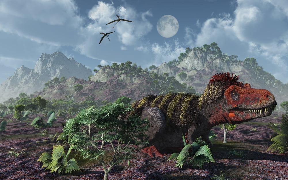 A lone Tarbosaurus lying on the ground Canvas Art - Mark StevensonStocktrek Images (36 x 23)